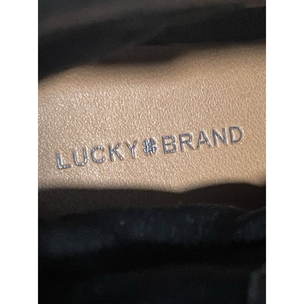 Lucky Brand Kurtia Black Leather Block Heel Motorcycle Boots Women 10 Buckle Zip - Picture 6 of 7